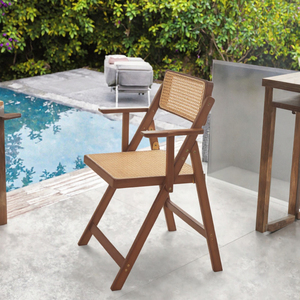 Vine Woven Bamboo <b>Wood</b> <b>Armchair</b> Leisure Backrest Home Folding Chair Bedroom- Home Office Dining Chair Nordic Modern Minimalist - Product Image 2