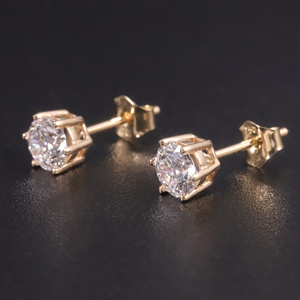 S03A Permanente Personalizado 6 Puntas Pendientes de oro amarillo Redondo 5mm Cvd Hpht Lab Grown Diamond 10K 14K 18K Pendientes de oro - Product Image 2