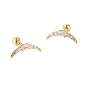 Bijoux minimalistes nagosa or 18 carats vermeil <span class=keywords><strong>argent</strong></span> sterling 925 zircon cubique ovale <span class=keywords><strong>lune</strong></span> <span class=keywords><strong>croissant</strong></span> barbell boucles <span class=keywords><strong>d</strong></span>'oreilles - Product Image 1