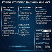 Console de mixage audio professionnelle 8 canaux avec 24 effets DSP, double AUX USB pour événements sur scène en direct