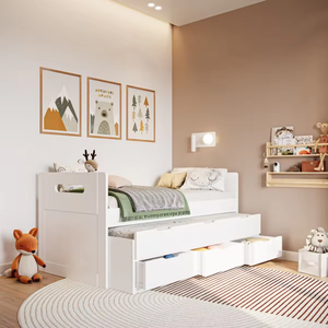 Modern duurzaam massief dennenhouten dagbedframe met onderschuifbed in wit voor eenpersoons slaapkamermeubilair - Product Image 1