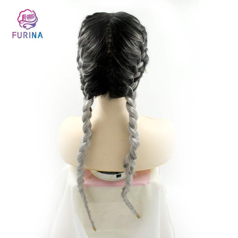 Furina Natural e realista sintético trançado cabelo perucas ombre cor trançado 2 parte linha peruca braidfashion tendência perucas para as mulheres