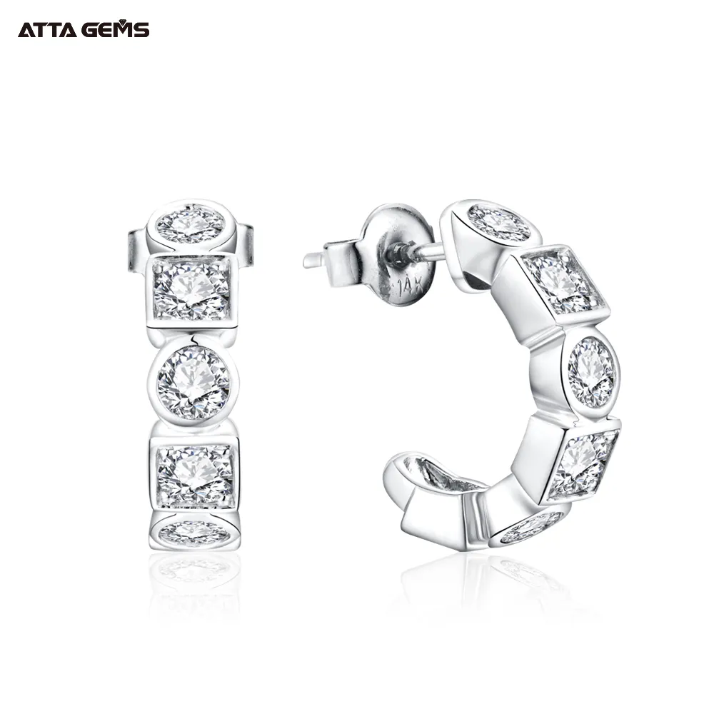ATTA Hoops Earrings Round Shape 3.5mm D Color VVS Moissnite 925 Sterling Silver Charm Earrings Hoops Gift For Women