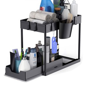 Organisateur d'armoire multi-grains à 2 niveaux, étagère de rangement en plastique pour salle de bain, cuisine, évier, comptoir, avec plateaux - Product Image 2