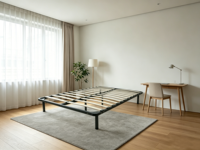 Cadre de lit métallique moderne et durable à assemblage modulaire, gain de place pour hôtels, écoles et appartements, facile à ranger et à expédier