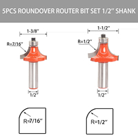 5 pièces, fraises à chanfreiner à queue de 1/2 pouce pour le bois, outil de travail du bois, fraise à 2 cannelures avec roulement, fraise à chanfreiner pour les coins