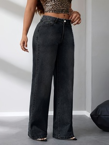 <span class=keywords><strong>Jean</strong></span> en denim gris clair coupe droite grande <span class=keywords><strong>taille</strong></span> pour femme/maman, <span class=keywords><strong>taille</strong></span> <span class=keywords><strong>haute</strong></span>, extensible, motif uni, coupe ample - Product Image 3