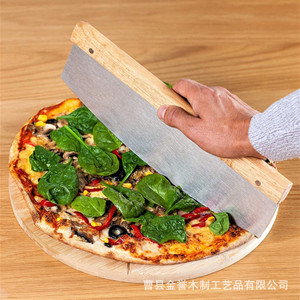 Bandeja redonda de bambú para pizza, tabla de cortar de madera ranurada de 8 piezas para servir queso y embutidos en la cocina - Product Image 4