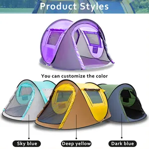 Kualitas tinggi 3-4 orang otomatis terbuka Pop up tenda Kemah lapisan tunggal ganda tahan air lapisan aluminium tiang musim panas luar ruangan