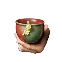 L buatan tangan Retro keramik Master Cup tunggal Teacup cubit bunga didedikasikan Kung Fu teh Set termasuk mangkuk