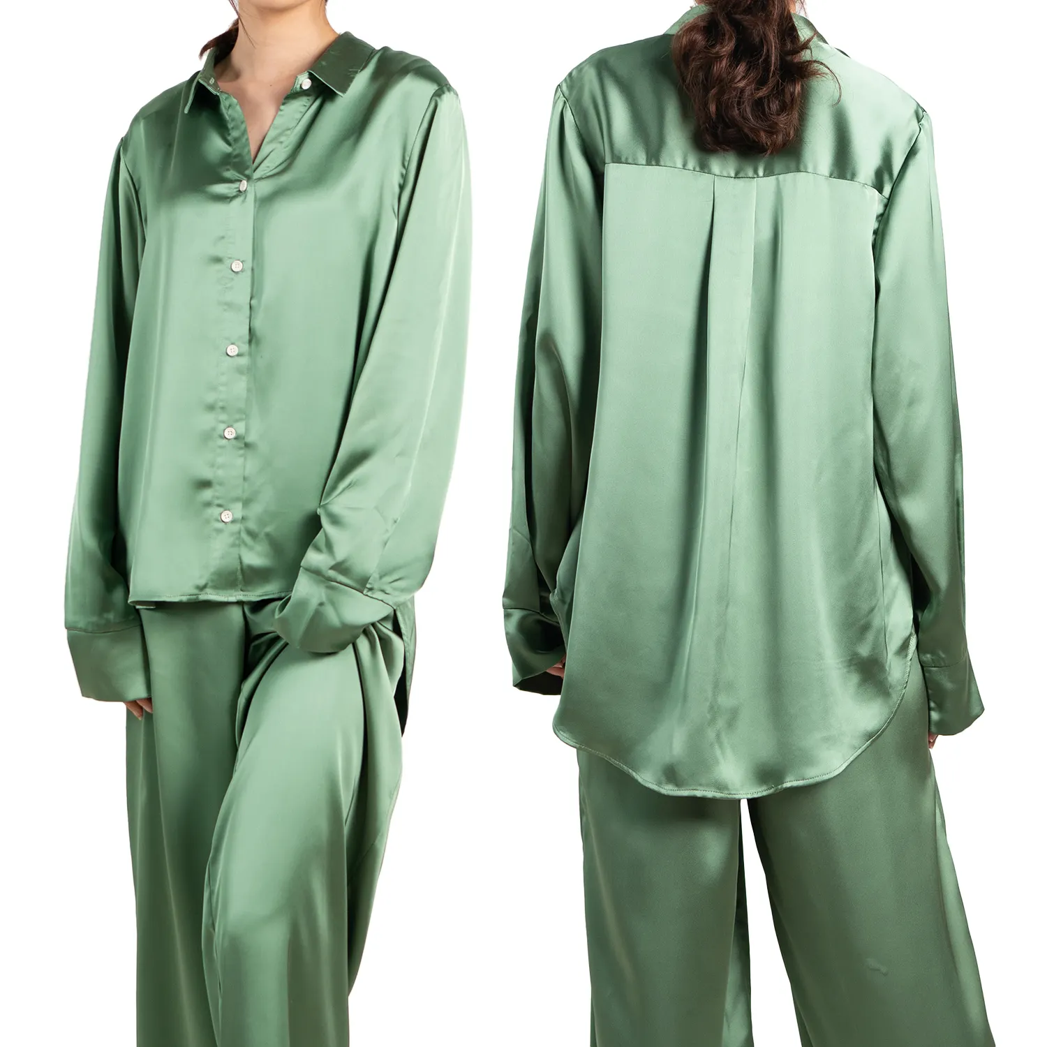 CUSTOM High Quality Womens Satin Silk Pajama Sets Long Sleeve Pyjama Sleepwear for Women Homewear Night Wear 2 pcs Sets