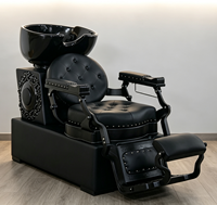 Nouvelle Arrivée - Fauteuil de Lavage Capillaire Robuste Noir avec Rivets Décoratifs, Fauteuil Inclinable pour Salon de Coiffure