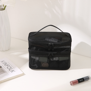 Vente en gros de trousse de toilette double couche pour femme, boîte à maquillage en maille personnalisée, trousse de toilette avec nouveau design 2026 - Product Image 3