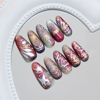 Ongles Stiletto de Longueur Moyenne, Ongles Sculptés 3D, Ongles à Coller Faits à la Machine en ABS, Ensemble de Designs d'Art d'Ongles 3D