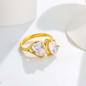 Delicate Gold & <b>Silver</b> Two-Stone <b>Ring</b>, Sparkly Pear Zircon Bezel Setting, Elegant Solid Band, Perfect for <b>Stacking</b>, Gifting & Da - Product Image 5