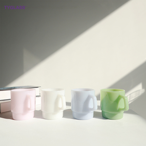 Tazas de Vidrio de Colores de 350 ml, Lindas Tazas de Café de Vidrio, Logotipo y Empaque Personalizados, Taza de Vidrio Apilable con Asa - Product Image 2