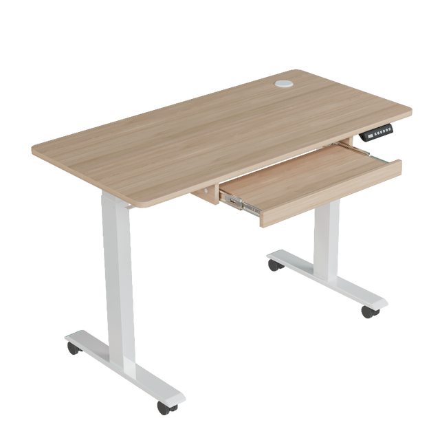 Modern Height Adjustable Ergonomic Sit Stand Desk Motorized Executive Lift Electric Standing Desk Drawers Wood Easy Assembly
