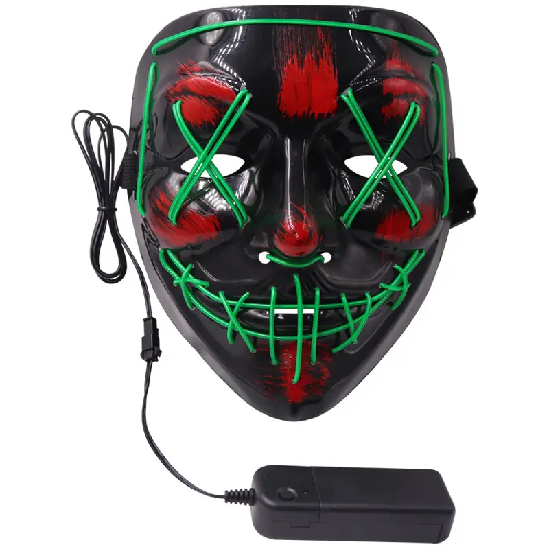 2020 New Product Halloween luminous mask black V-shaped blood terror LED mask grimace fluorescent atmosphere props