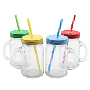 <strong>Mason</strong> <strong>Jar</strong> With Glass Handles and <strong>Plastic</strong> Straws / Glass <strong>Mason</strong> <strong>Jar</strong> - Product Image 1