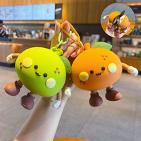 Porte-monnaie en silicone orange mignon, porte-clés, sac de rangement pour écouteurs en forme de fruit de dessin animé, pendentif de sac à dos, cadeau pour couple, porte-clés
