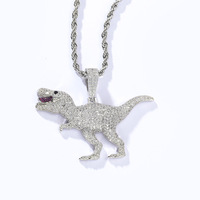 Collier pendentif dinosaure T-Rex glacé, bijoux hip-hop tendance en zircon cubique