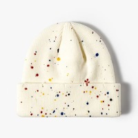 Bonnet en tricot à pois effet éclaboussures artistiques, couleur unique, coupe-vent, avec revers, chaud pour l'hiver, idéal pour le cyclisme et les courtes sorties en extérieur