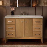 Meuble-lavabo de salle de bain de luxe moderne sur pied avec miroir LED, armoire à pharmacie et lavabo ; Taille personnalisable, idéal pour les villas