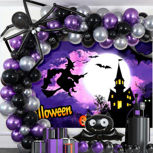 Vente en gros de ballons de <span class=keywords><strong>film</strong></span> d'aluminium sorcière araignée d'Halloween ensembles de ballons ronds en latex noir violet de 10 pouces pour la fête d'Halloween - Product Image 1