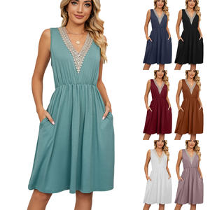 <span class=keywords><strong>Vestidos</strong></span> Cortos Casuales de Color Sólido para Mujer, Vestido Midi de Línea A, Elegante, Vintage, para Verano - Product Image 6