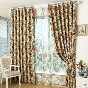 Rideaux imprimés botaniques style <span class=keywords><strong>jardin</strong></span> anglais, motifs floraux roses, voilages filtrants la lumière pour salon et chambre, vente en gros au mètre en rouleau - Product Image 1