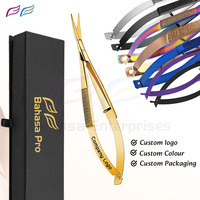 Ciseaux de beauté à ressort micro, logo personnalisé, best-seller, ciseaux incurvés en acier inoxydable, ciseaux pour extensions de sourcils, emballage professionnel Bahasa