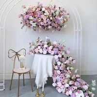 Chemin de table artificiel en fleurs violettes pour centres de table de mariage, décoration d'allée et de scène de réception