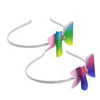 Nouveau serre-tête double nœud en cuir pour enfants, style doux, accessoires de cheveux d'été, paillettes brillantes, cadeau féerique