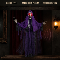 SIPKLR Fantôme suspendu animé pour Halloween de 65 pouces : Grimaceur violet effrayant avec yeux lumineux et sons sinistres pour la décoration de maison hantée