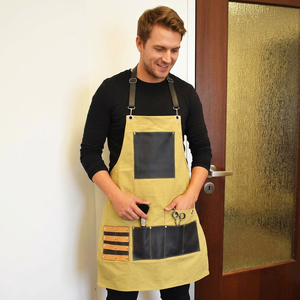 Tablier en toile de coton imperméable de qualité supérieure avec sangles en cuir PU pour cuisine, barbier, atelier, coiffure - Cape et tabliers confortables - Product Image 3