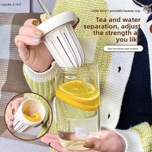 Vaso portátil para té de burbujas y agua de limón con extracción en frío, diseño de dibujos animados, tapa, separación de té y agua, pipeta, alto valor estético para niñas - Product Image 3