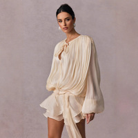 Motif solide élégant été deux pièces robe courte ensemble pour les femmes décontracté irrégulière Mini robe manches bouffantes jupe à volants plaine teint