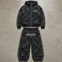 Ensemble décontracté deux pièces pour homme avec haut à manches longues zippé à motif moucheté et pantalon à cordon de serrage OEM ODM