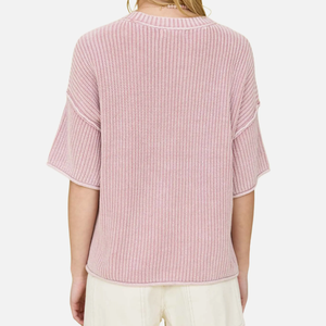 Suéter Feminino Cropped de Tricô com Gola Redonda e Manga Curta, Costura Exposta e Textura Waffle - Product Image 2