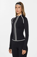 Top de yoga de sport coupe ajustée pour femmes veste courte respirante à fermeture éclair complète avec logo avant à col montant pour les vêtements de sport de course