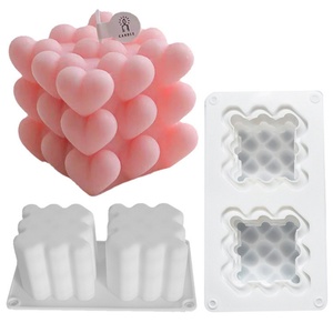 Molde de silicona 3D de 2 cavidades para velas de aromaterapia, yeso, pasteles, mousse, jabón, con diseño de cubo de amor y corazón, para el Día de San Valentín, para hornear y hacer jabón - Product Image 2