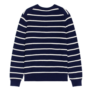 Pull en maille rayé bleu marine et blanc pour homme avec logo personnalisé - Col rond, manches longues, pull décontracté - Product Image 2