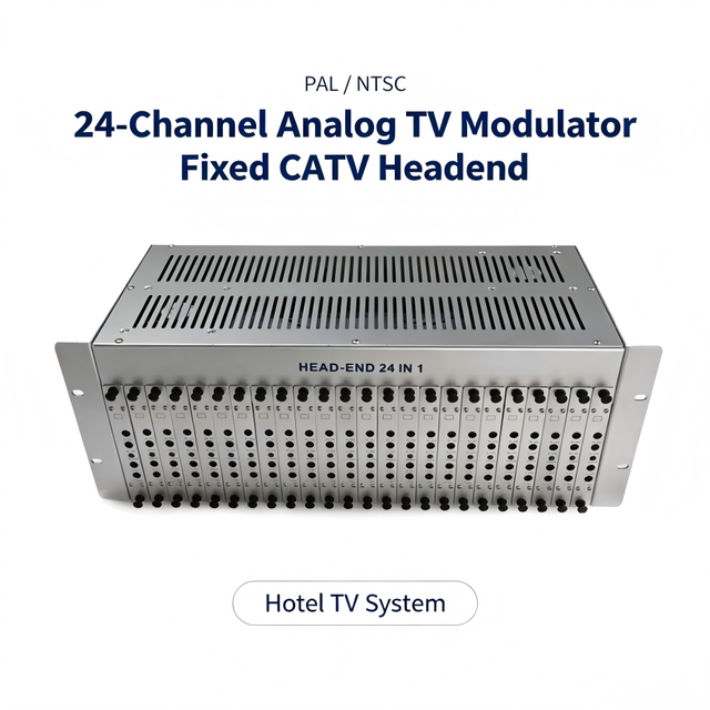 24CH Analog TV Fixed Modulator Headend Equipment AV RF Input for Hotel MATV SMATV CATV System