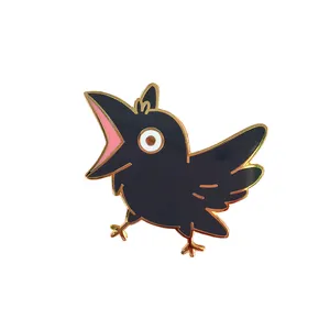 Spilla smaltata corvo urlante spilla d'arte transitoria distintivo con risvolto di uccello nero corvo