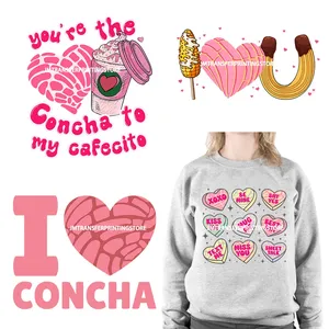 Mexicana <span class=keywords><strong>Latina</strong></span> Día de San Valentín Concha Pan Dulce DTF Transferencia de hierro en pegatinas de prensa de calor para bolsa almohada sudaderas con capucha - Product Image 1