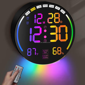 Grande horloge murale numérique avec affichage LED, alarme, minuteur, heure d'été, température, humidité, gradation automatique, télécommande, veilleuse - Product Image 1
