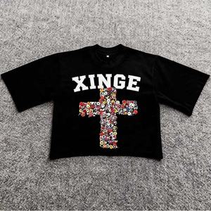 T-shirt graphique surdimensionné et ajusté pour homme, en molleton bouclette, coupe carrée et courte, imprimé DTG avec strass, nouvelle collection 2026 - Product Image 1