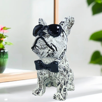 Peinture à transfert d'eau créative personnalisée Statue de chien en résine Pop Art Statue de bouledogue français coloré avec lunettes de soleil et nœuds