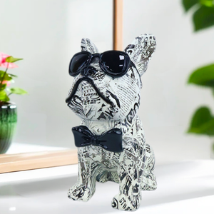 Statua colorata del Bulldog francese con occhiali da sole e fiocchi pittura creativa personalizzata per il trasferimento dell'acqua Pop Art resina statua del cane - Product Image 5