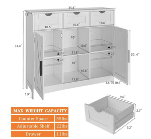Gabinete de barra de café <span class=keywords><strong>blanco</strong></span> 2 estantes ajustables 3 cajones 2 puertas Almacenamiento de madera para baño cocina sala de estar - Product Image 2